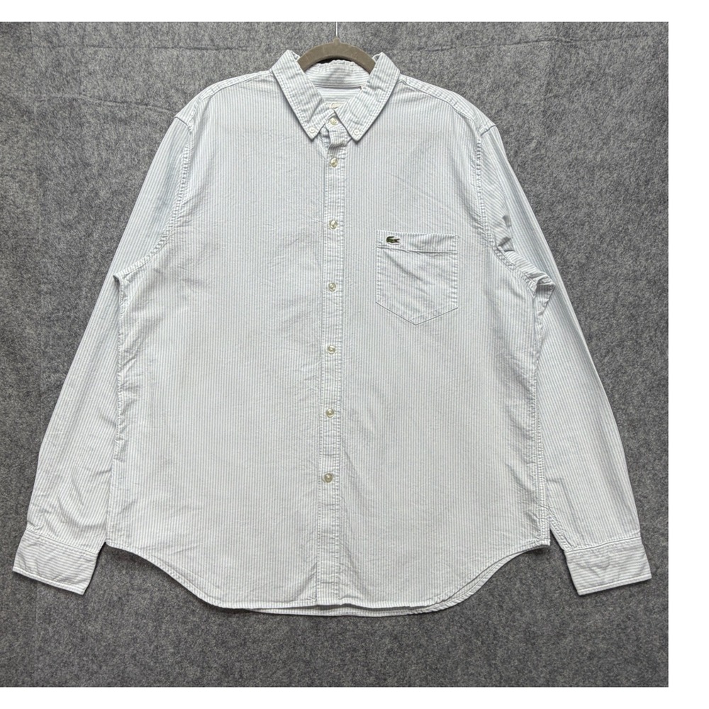 Lacoste Mens Regular Fit Button Down Shirt XL 2XL Blue White Striped Cotton
